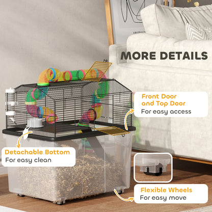 PawHut Hamster Cage with 31cm Deep Tray, Tube System, 58 x 43 x 57cm