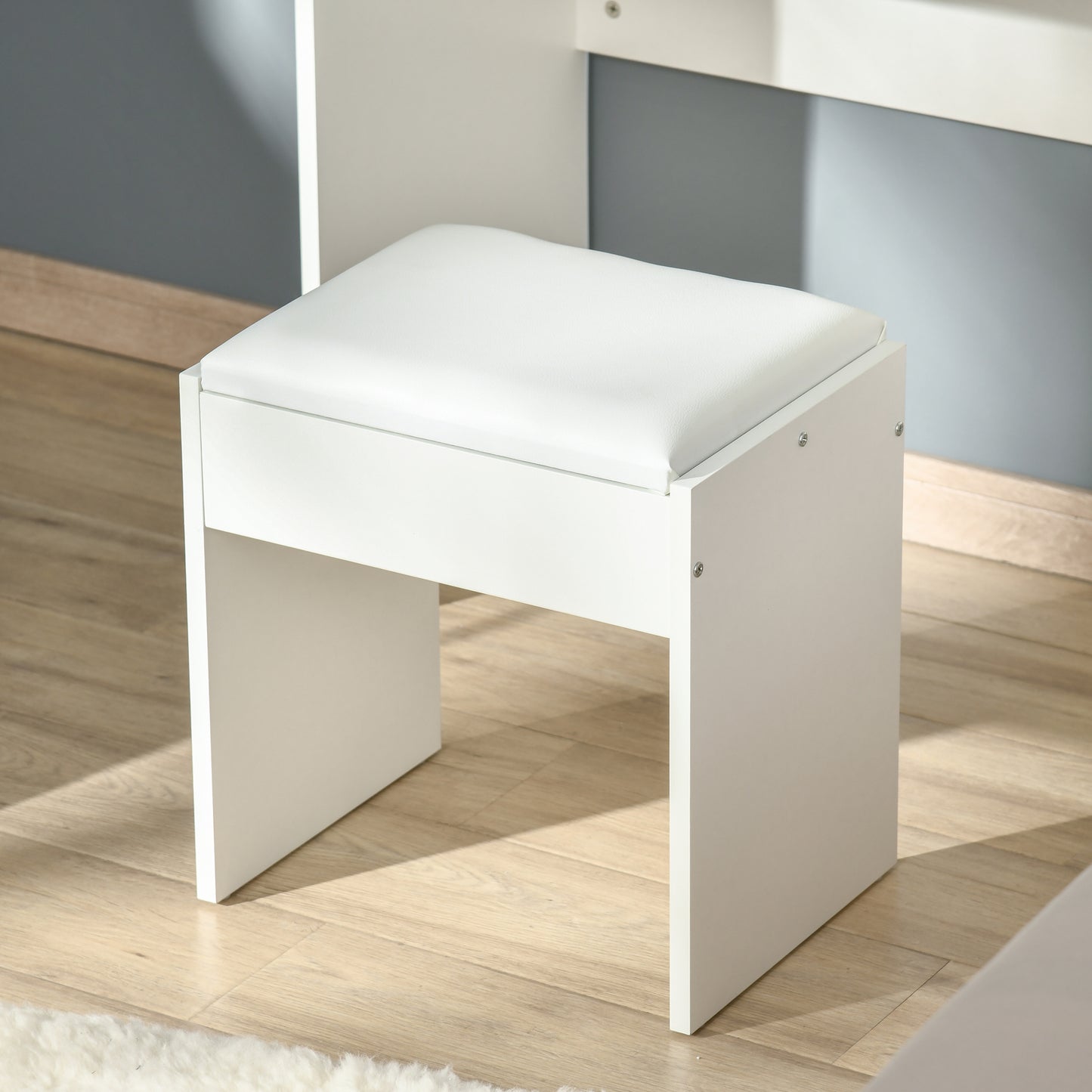 Dressing Table With Padded Stool-White