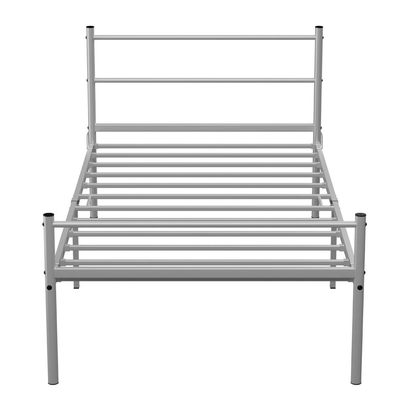 Extra Strong Single Metal Bed Frame In Silver