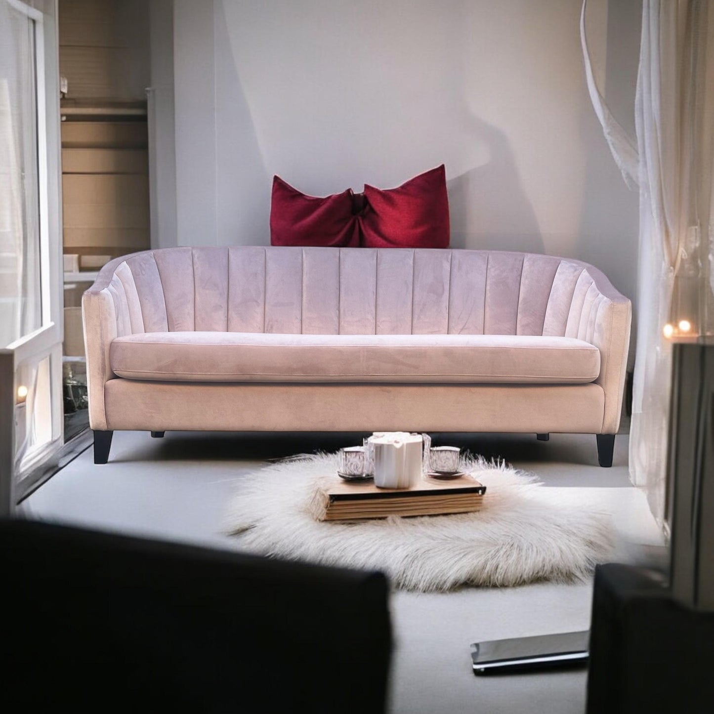 189CM 3 SEATER PINK VELVET SOFA