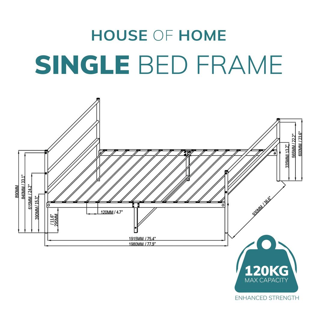 Extra Strong Single Metal Bed Frame In White - Improved