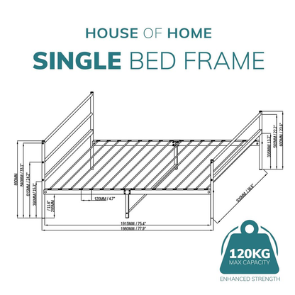 Extra Strong Single Metal Bed Frame In White - Improved