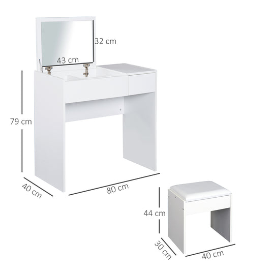Dressing Table With Padded Stool-White