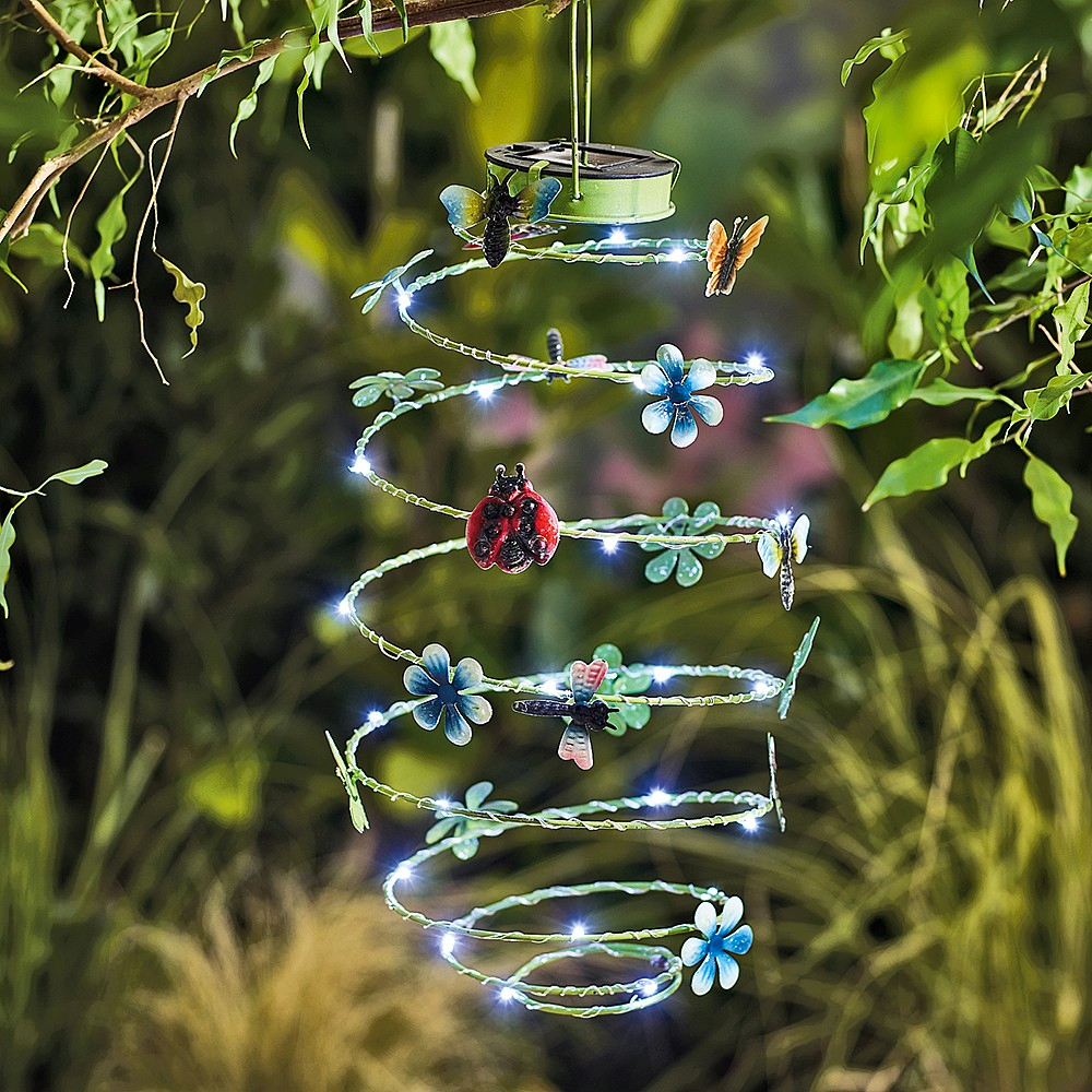 Hanging Solar Spiral Light with Butterflies