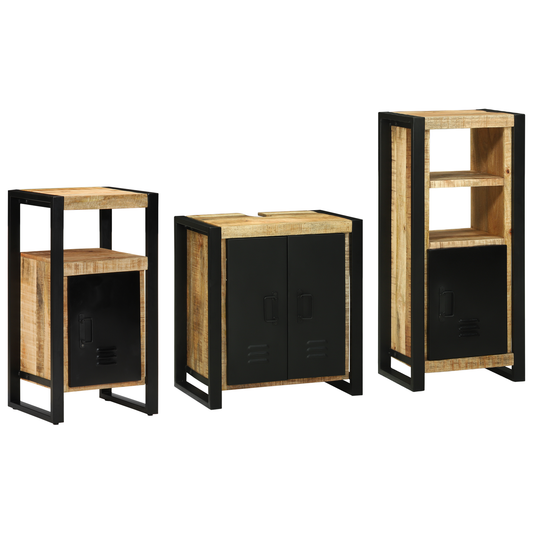 Bathroom Furniture Set with Shelf 3 pcs Brown Solid Mango Wood