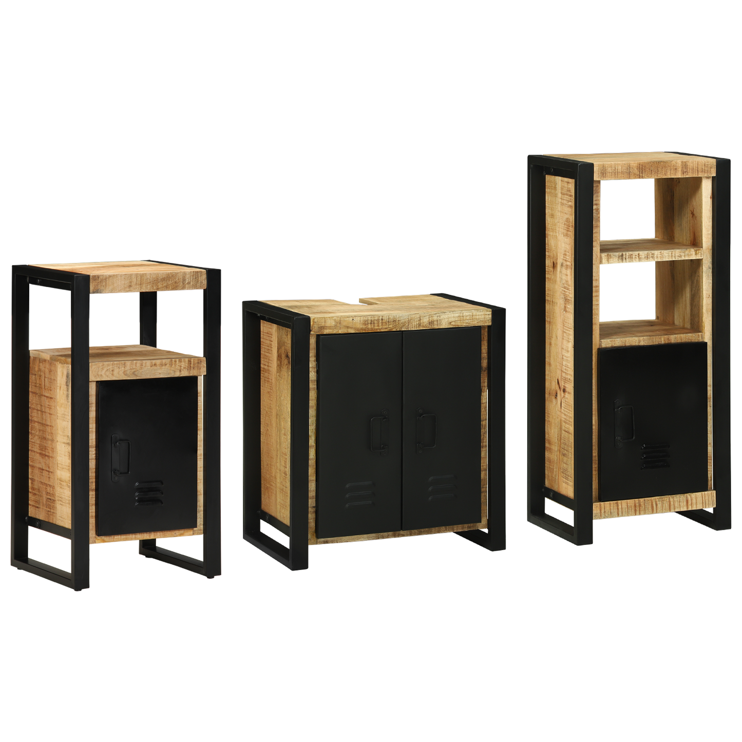 Bathroom Furniture Set with Shelf 3 pcs Brown Solid Mango Wood