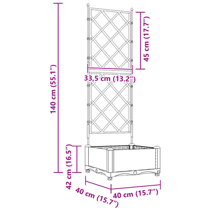 Garden Planter with Trellis Grey 40 x 40 x 125.5 cm PP
