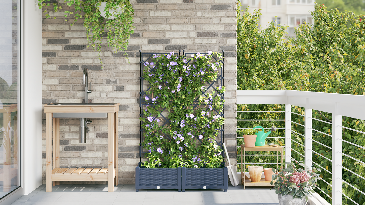 Garden Planter with Trellis 2 pcs Grey 80 x 40 x 125.5 cm PP