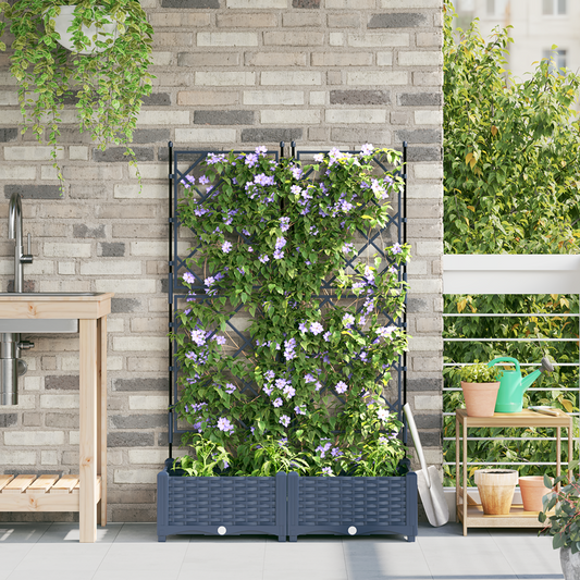 Garden Planter with Trellis 2 pcs Grey 80 x 40 x 125.5 cm PP