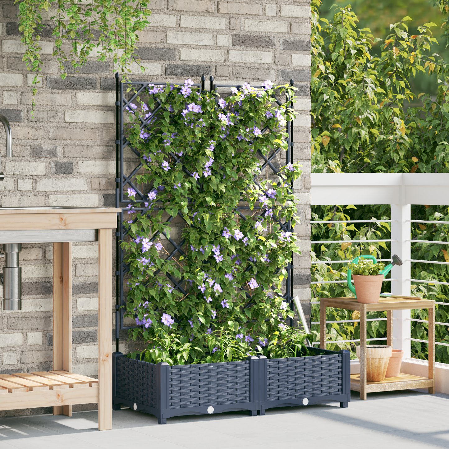 Garden Planter with Trellis 2 pcs Grey 80 x 40 x 125.5 cm PP