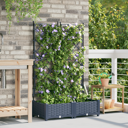 Garden Planter with Trellis 2 pcs Grey 80 x 40 x 125.5 cm PP