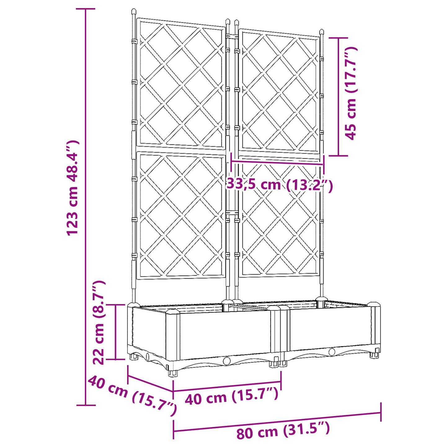 Garden Planter with Trellis 2 pcs Grey 80 x 40 x 125.5 cm PP