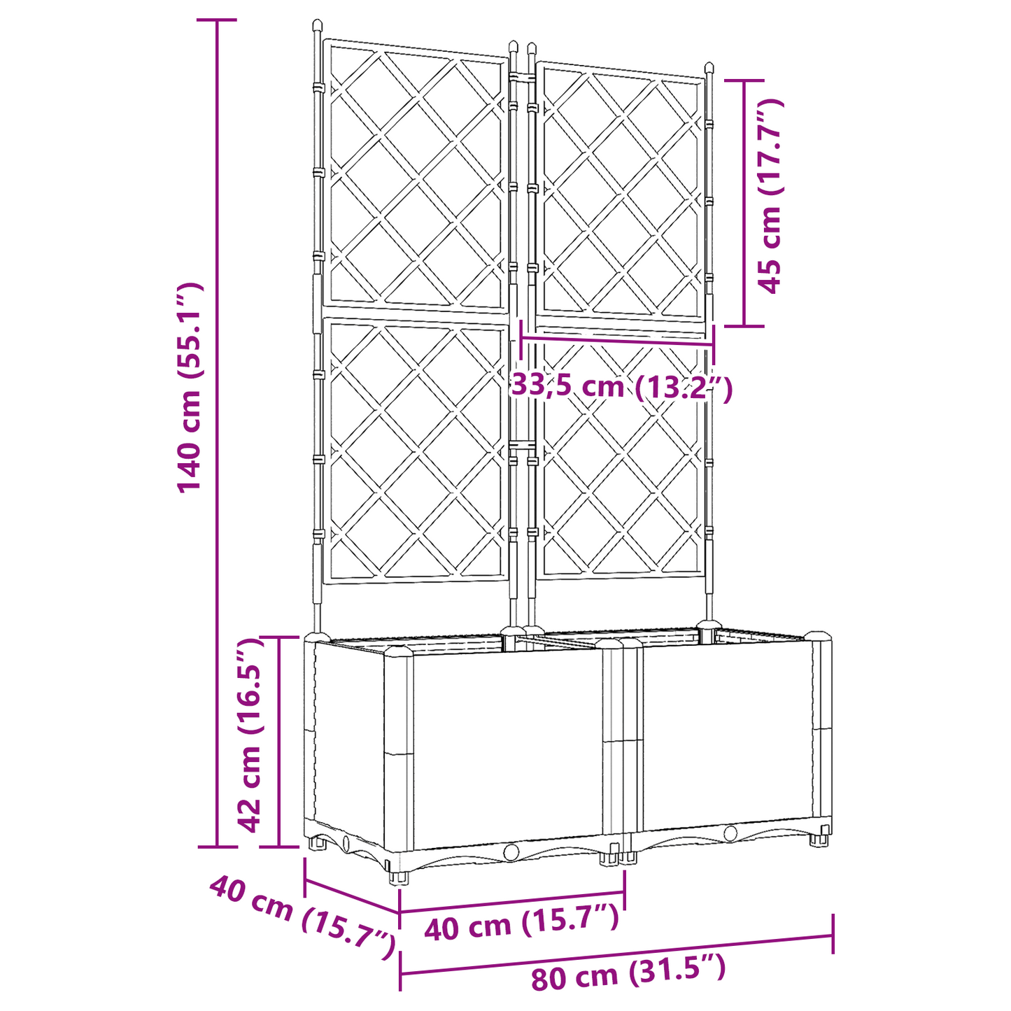 Garden Planter with Trellis 2 pcs Grey 80 x 40 x 143 cm PP