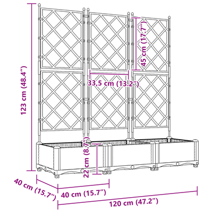 Garden Planter with Trellis 3 pcs Grey 120 x 40 x 125.5 cm PP