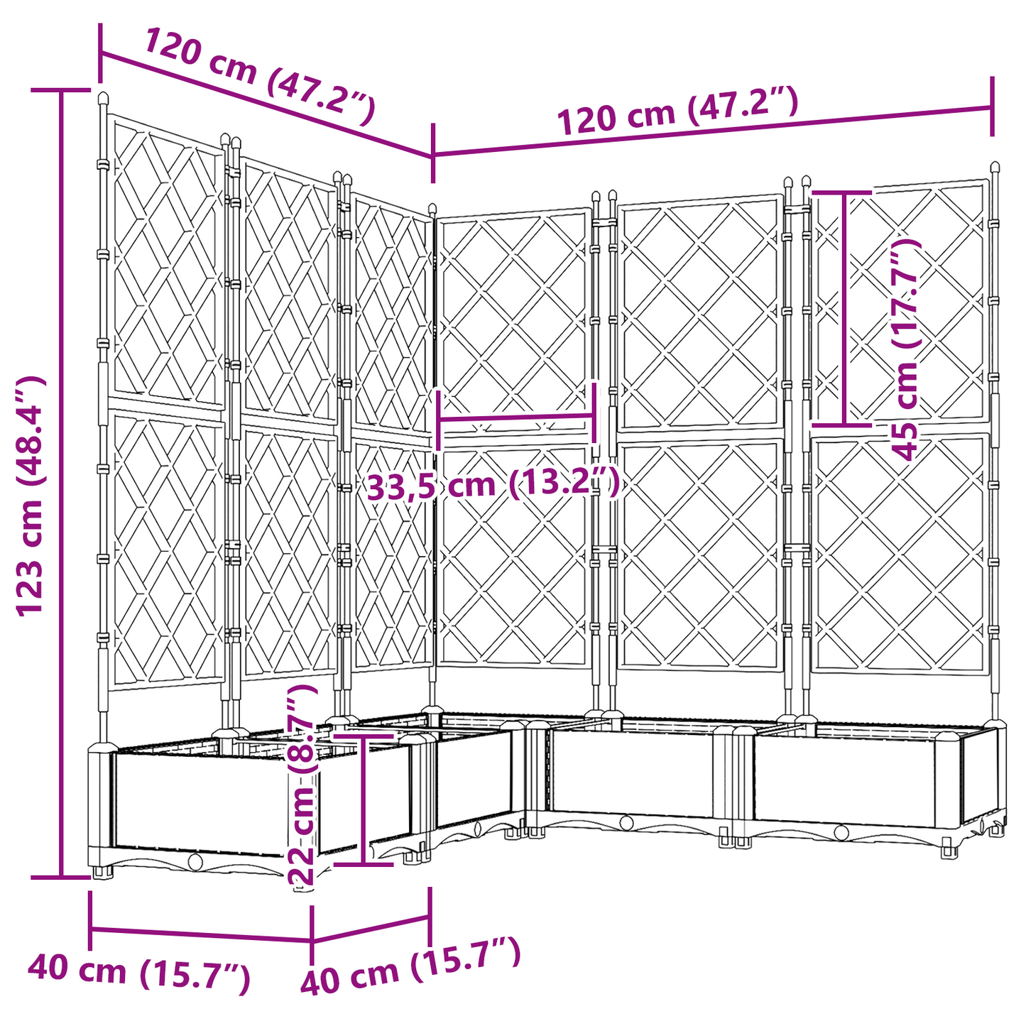 Garden Planter with Trellis 5 pcs Grey 120 x 120 x 125.5 cm PP