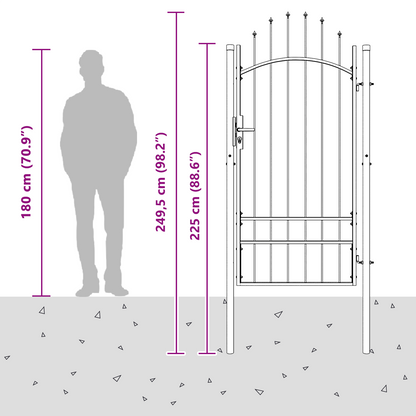 Garden Gate with Lock Grey 100 x 200 cm Steel