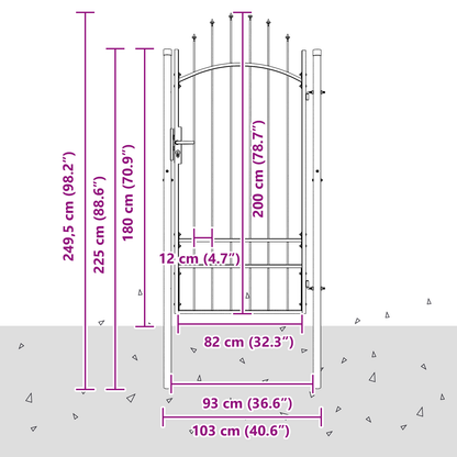 Garden Gate with Lock Grey 100 x 200 cm Steel