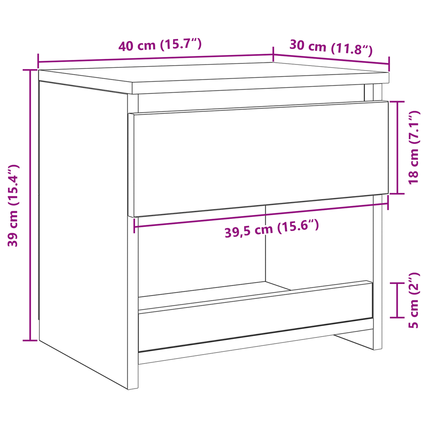 Bedside Cabinet Black Oak 40 x 30 x 39 cm Engineered wood