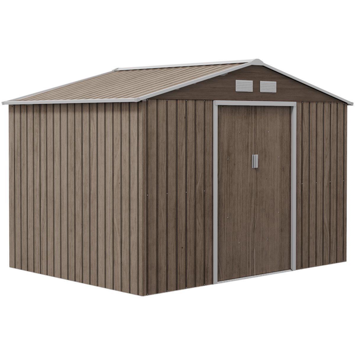 Outsunny Garden Shed with Double Locking Doors, Floor Foundation, Brown