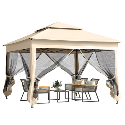 Outsunny Garden Folding Tent Heavy Duty Pop Up Gazebo for Party Cream