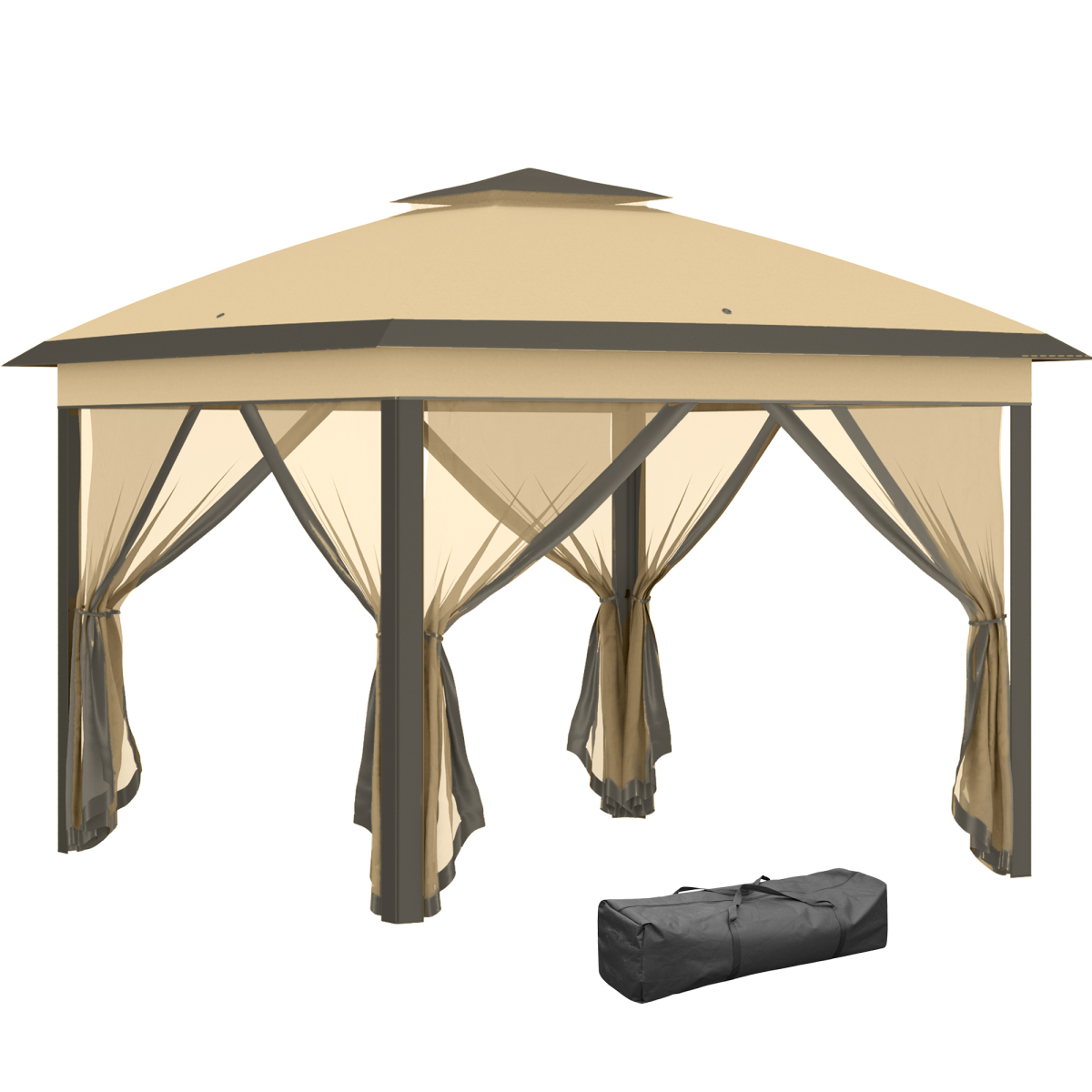Pop Up Gazebo Height Adjustable Canopy Tent w/ Carrying Bag, Beige