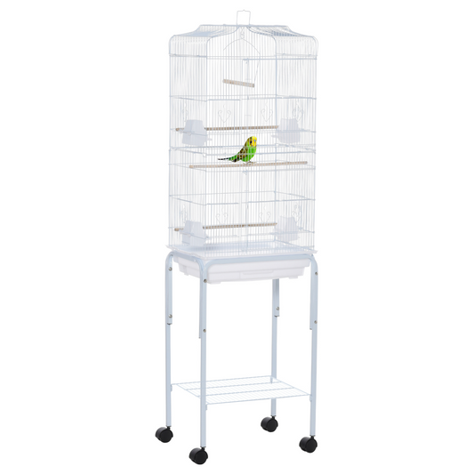 Bird Cage for Budgie Finch Canary Parakeet with Stand Sliding Tray White Pawhut