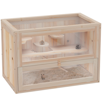 Wooden Hamster Cage Mice Rodents Hutch Small Animals 2 Levels 60x35x42cm