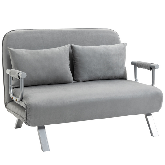 HOMCOM Fabric Convertible 2 Seater Sofa Bed with 2 Pillows, Light Grey