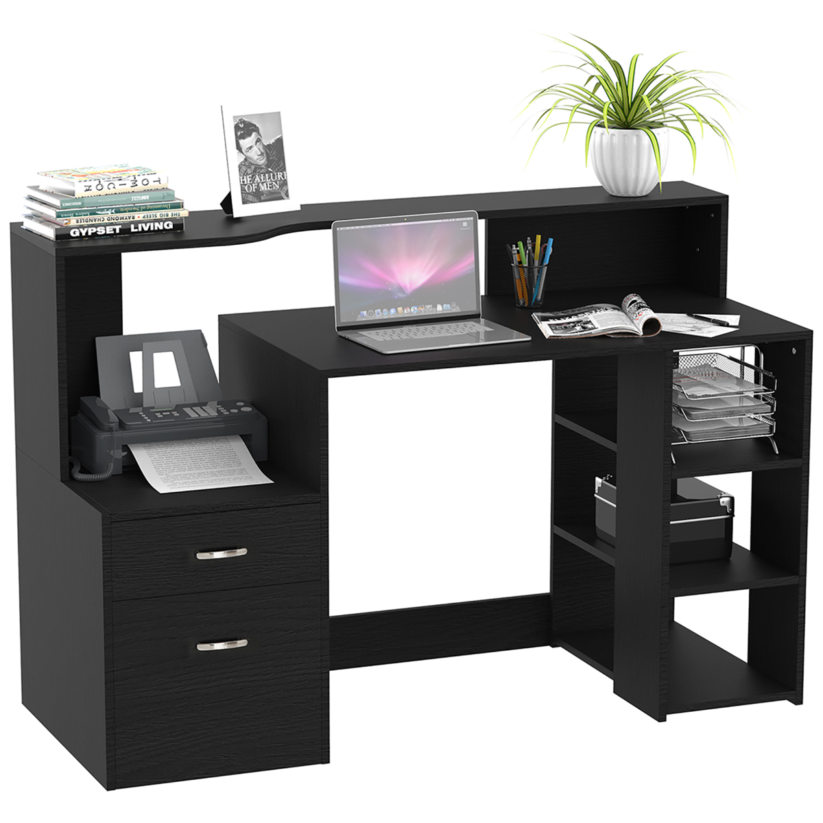 Multi-Storage & Workstation Desk Table Storage Shelves  Office Black HOMCOM