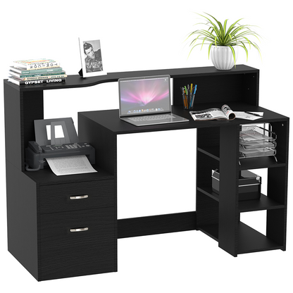 Multi-Storage & Workstation Desk Table Storage Shelves  Office Black HOMCOM