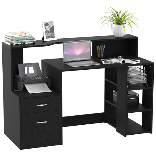 Multi-Storage & Workstation Desk Table Storage Shelves  Office Black HOMCOM