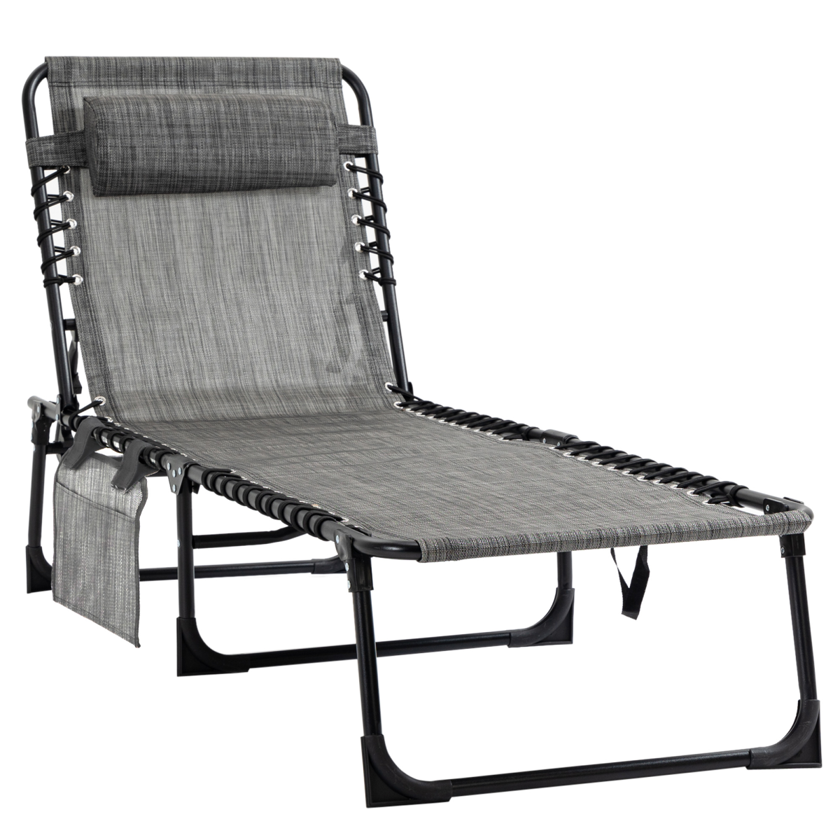 Portable Sun Lounger, Folding Camping  Adjustable , Pillow Grey