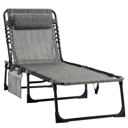 Portable Sun Lounger, Folding Camping  Adjustable , Pillow Grey