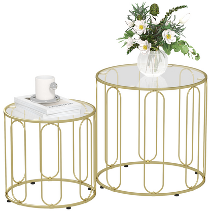 HOMCOM Coffee Table Set of 2, Nest of Tables with Metal Frame, Gold Tone