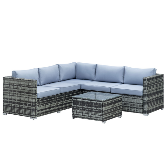 Outsunny 4 Pieces Rattan Furniture Sofa Set Chair w/ Corner Sofa Loveseat Grey