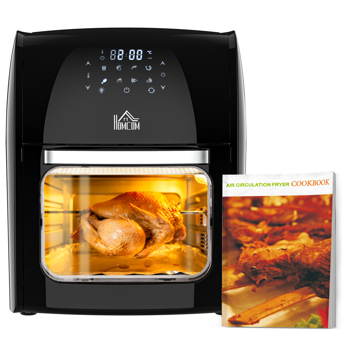 HOMCOM 12L Air Fryer Oven 8 Preset Modes Rapid Air Circulation 1800W Black