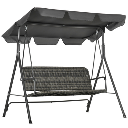 Outsunny 3-person Rattan Swing Chair, Hanging Bench w/ Stand, Adjustable Canopy