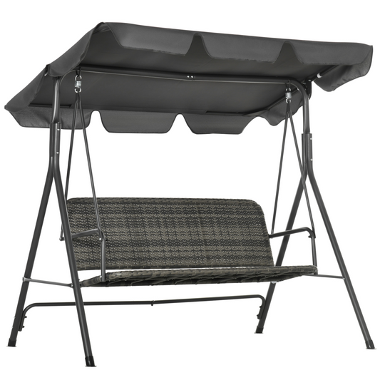 Outsunny 3-person Rattan Swing Chair, Hanging Bench w/ Stand, Adjustable Canopy