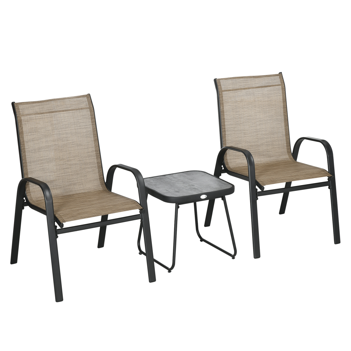 Outsunny 3PCs Bistro Set w/ Breathable Mesh Fabric & PSC Board Top Table, Brown