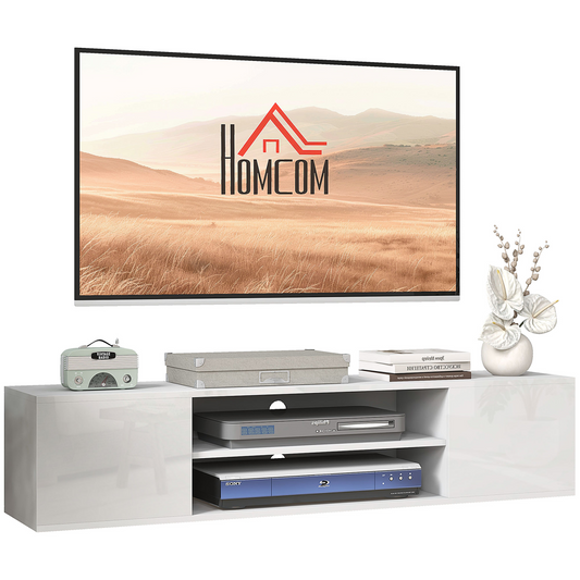 HOMCOM Floating TV Unit for 60" TVs with Shelves and Cabinets, White