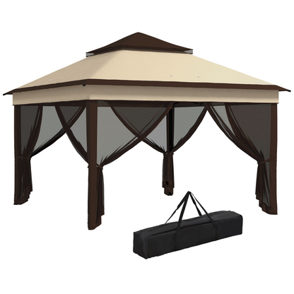 Outsunny 3 x 3(m) Pop Up Gazebo Tent with Netting, Height Adjustable, Beige