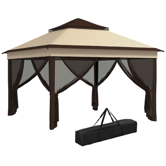 Outsunny 3 x 3(m) Pop Up Gazebo Tent with Netting, Height Adjustable, Beige