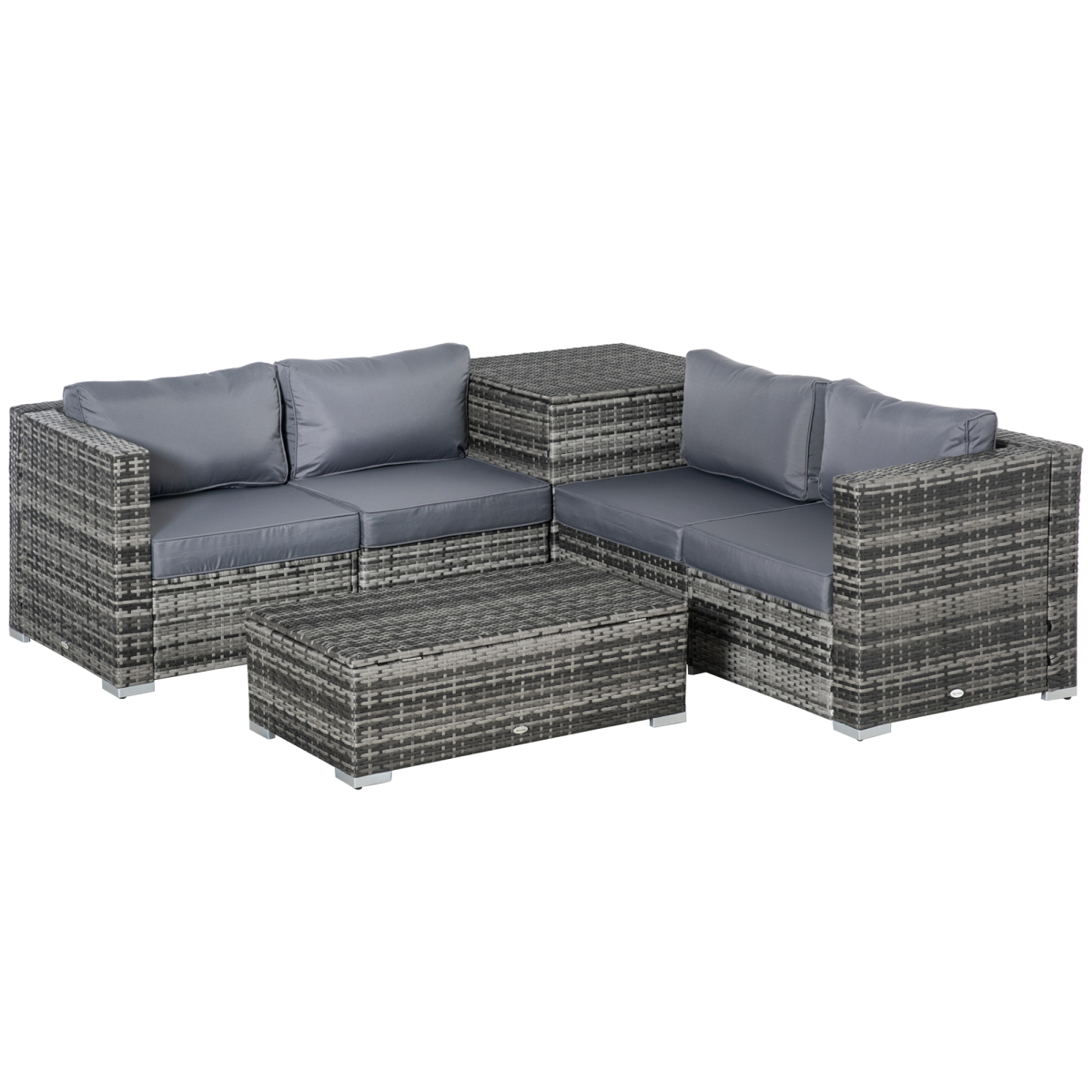 6PC Rattan Corner Sofa Set Table  w/ Cushion Grey