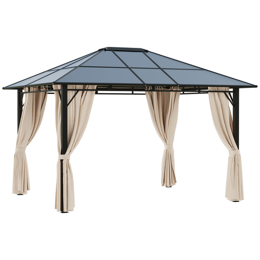 3.6x3(m) Hardtop Gazebo Garden Pavilion with Polycarbonate Roof, Brown Outsunny
