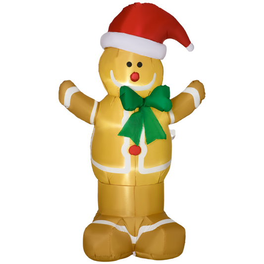 HOMCOM 6ft Christmas Inflatable Gingerbread Man & Santa Hat with LED Lights
