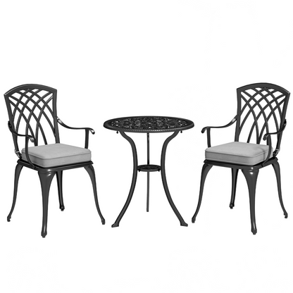 Outsunny 3 PCs Aluminium Garden Coffee Table Set w/ Parasol Hole & Cushions