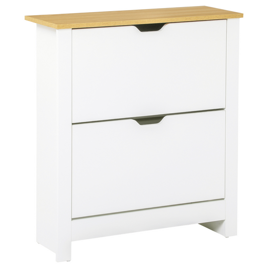 HOMCOM 12-Shoe Storage Cabinet 4 Shelves 2 Drawers Tabletop 4 Legs White