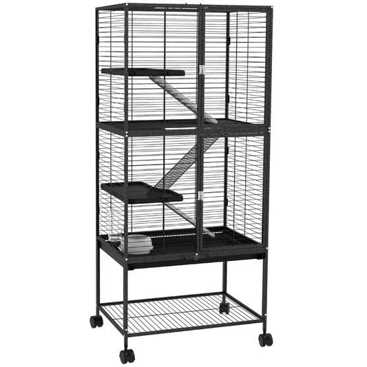 PawHut Ferret Cage 136cm Rolling Small Animal Cage with 3 Doors, Storage Shelf