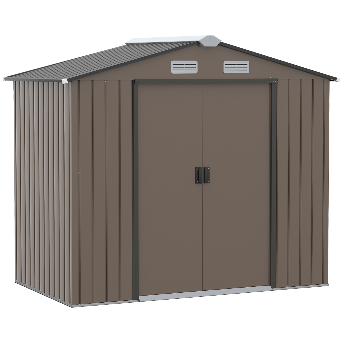 Brown Galvanized Garden Shed - Locking Doors, Ventilation and Floor Base