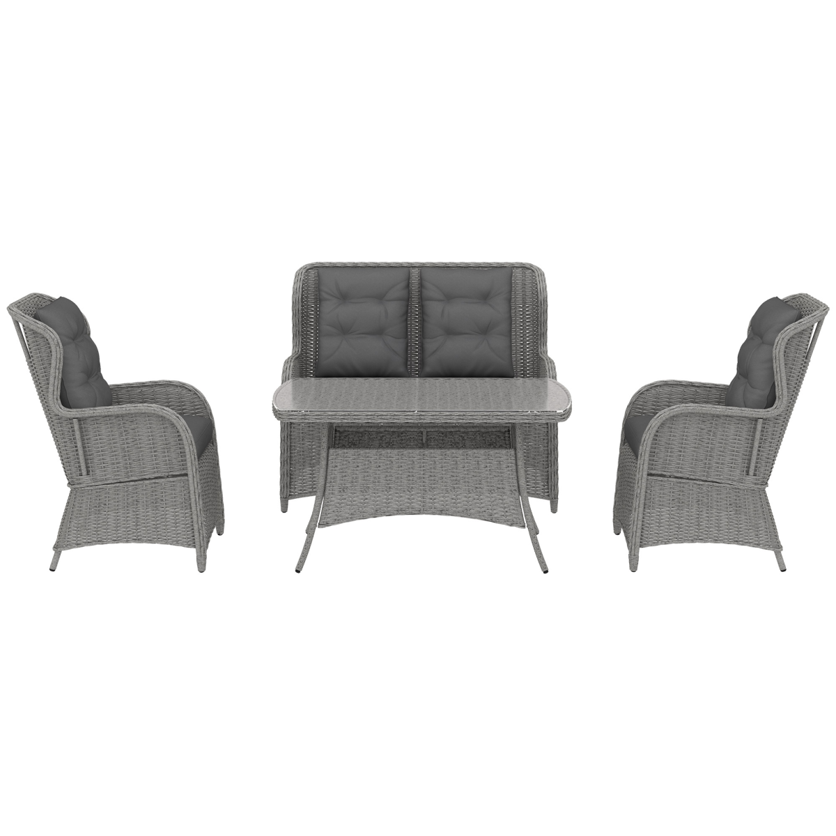 Outsunny 4 PCs Outdoor Rattan Sofa Set, Wicker Sectional Sofa Set Light Grey